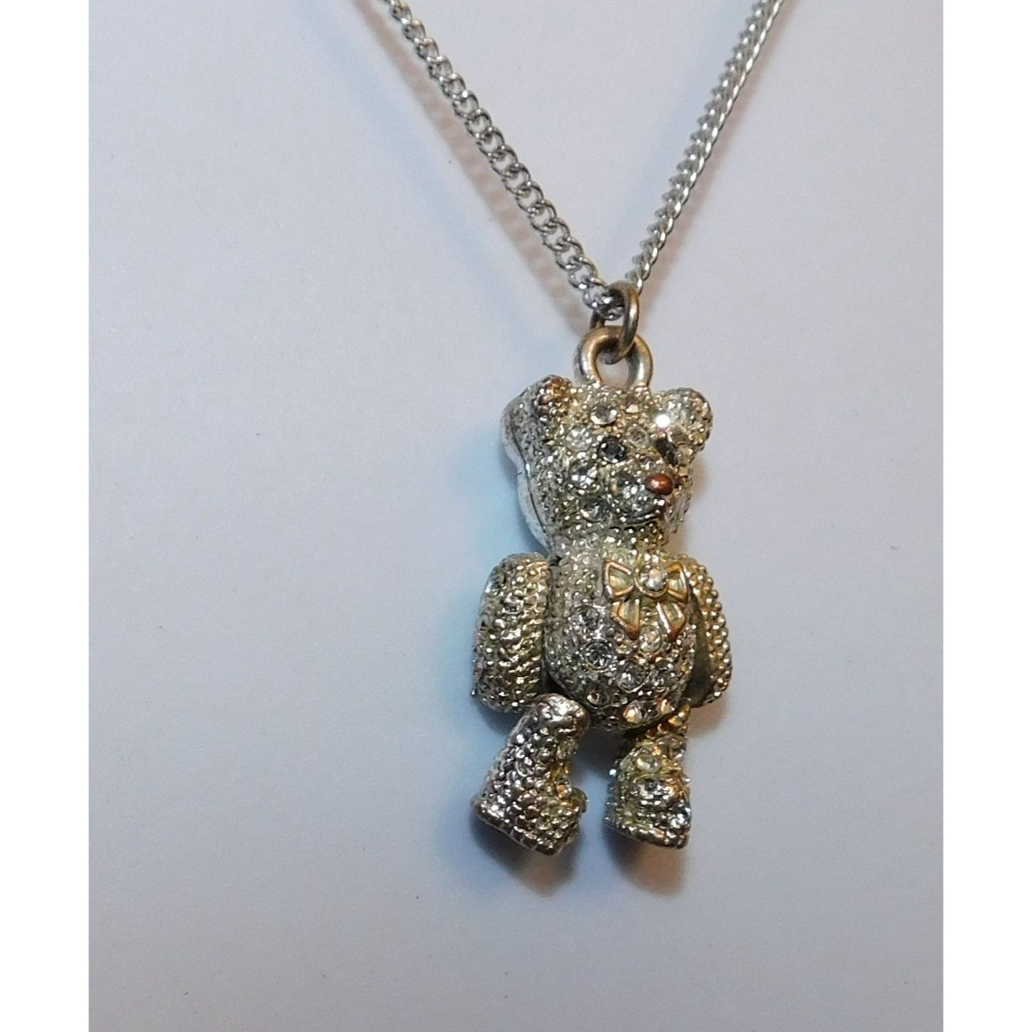 Articulated Rhinestone Bear Pendant Necklace