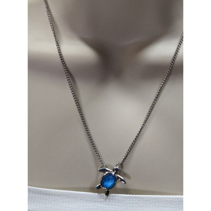 Beachy Mermaidcore Turtle Pendant Necklace With Blue Gemstone