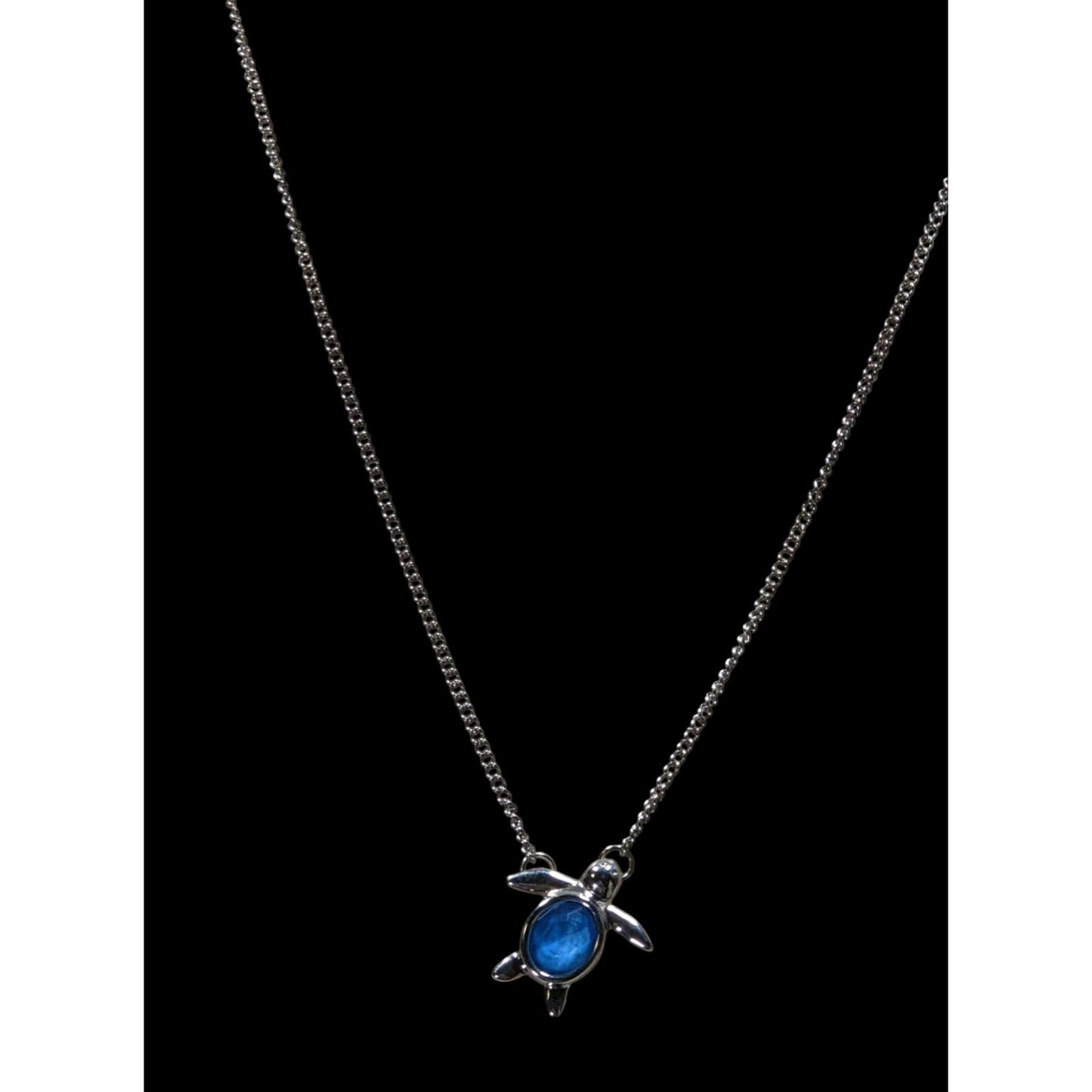 Beachy Mermaidcore Turtle Pendant Necklace With Blue Gemstone