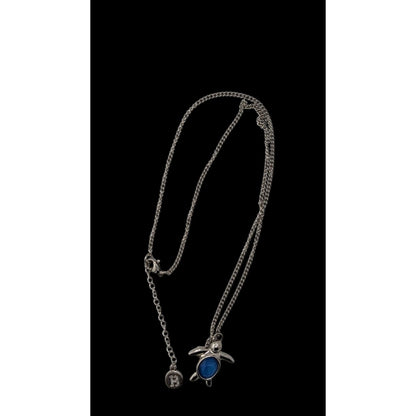 Beachy Mermaidcore Turtle Pendant Necklace With Blue Gemstone