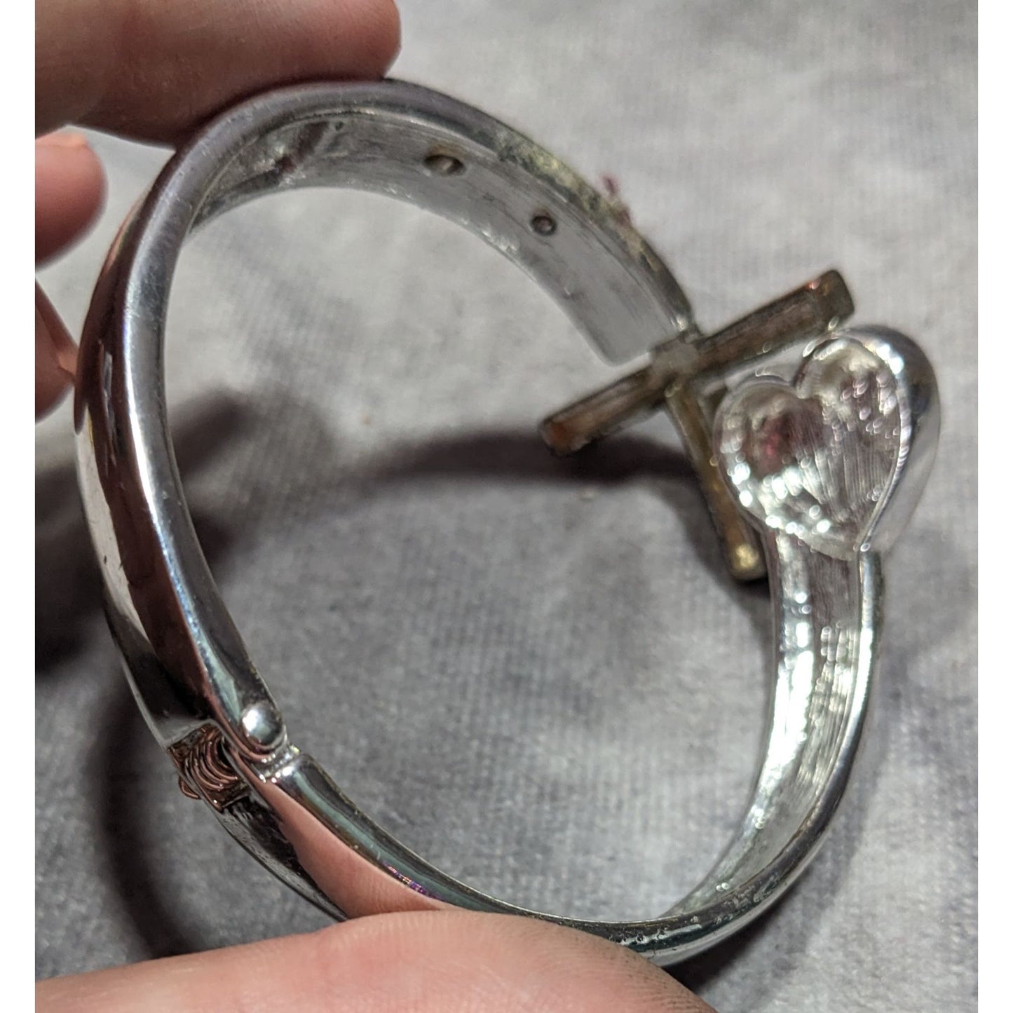 Faith Hope Love Silver Tone Rhinestone Cross Hinge Bracelet