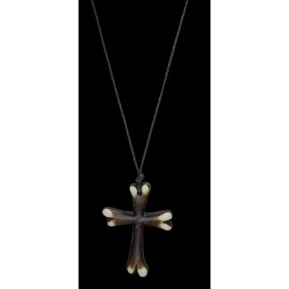 Wood Look Cross Necklace Adjustable Black Brown Rustic Medieval Religious