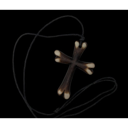Wood Look Cross Necklace Adjustable Black Brown Rustic Medieval Religious