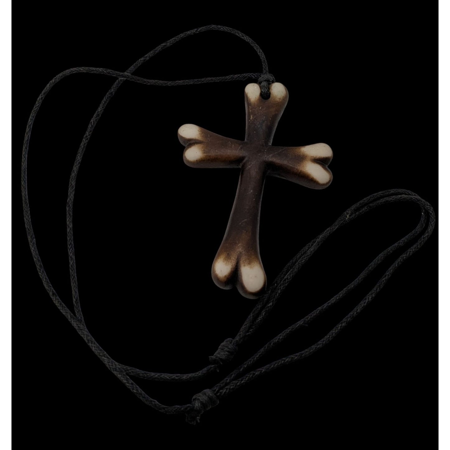 Wood Look Cross Necklace Adjustable Black Brown Rustic Medieval Religious