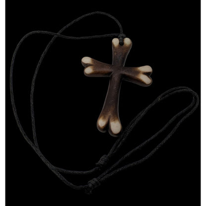 Wood Look Cross Necklace Adjustable Black Brown Rustic Medieval Religious