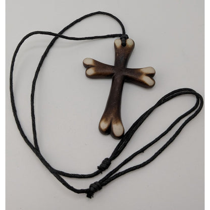Wood Look Cross Necklace Adjustable Black Brown Rustic Medieval Religious