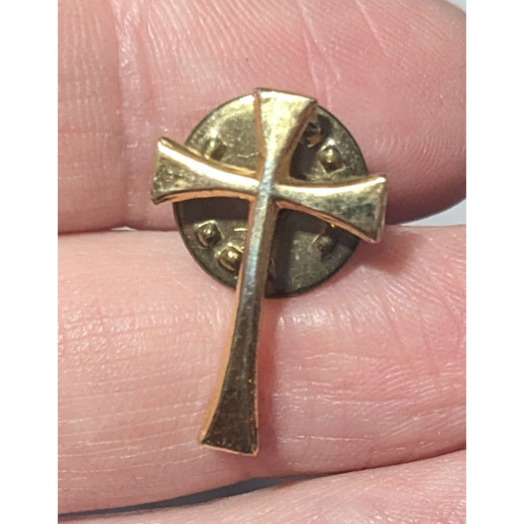 Minimalist Religious Gold Tone Cross Lapel Pin