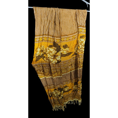 Vintage Isaac Miazrahi Yellow And Brown Floral Paisley Fringe Scarf