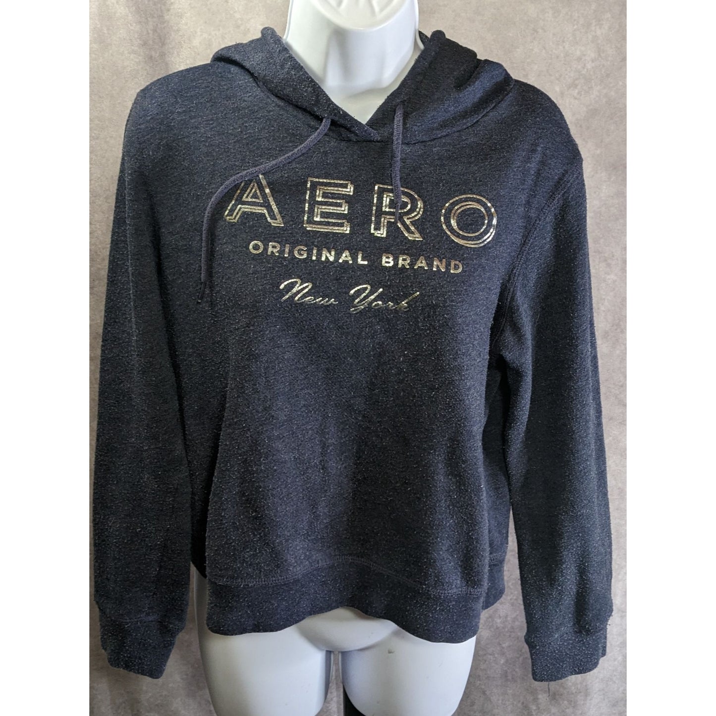 Aeropostale Women’s Hoodie Medium Navy Blue Silver Logo Pullover Lightweight