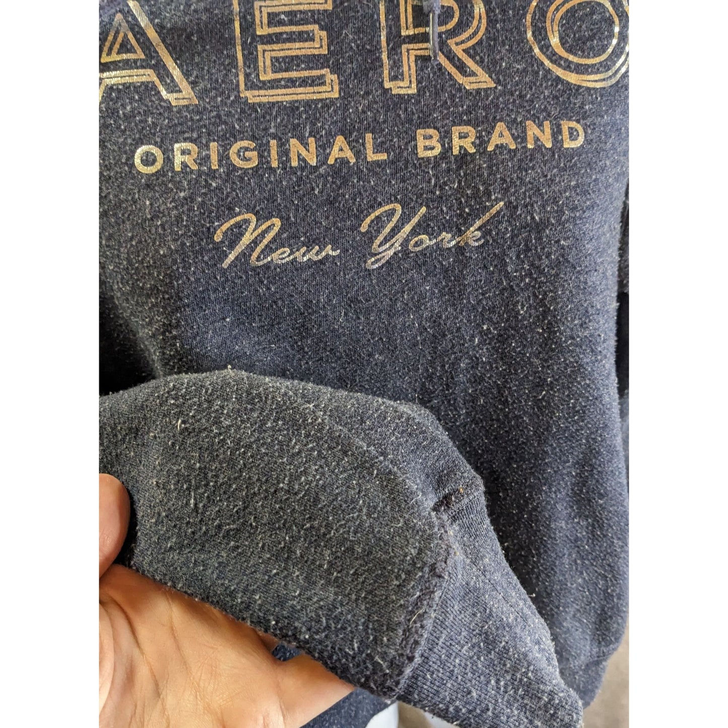 Aeropostale Women’s Hoodie Medium Navy Blue Silver Logo Pullover Lightweight