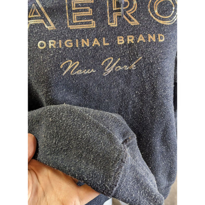 Aeropostale Women’s Hoodie Medium Navy Blue Silver Logo Pullover Lightweight