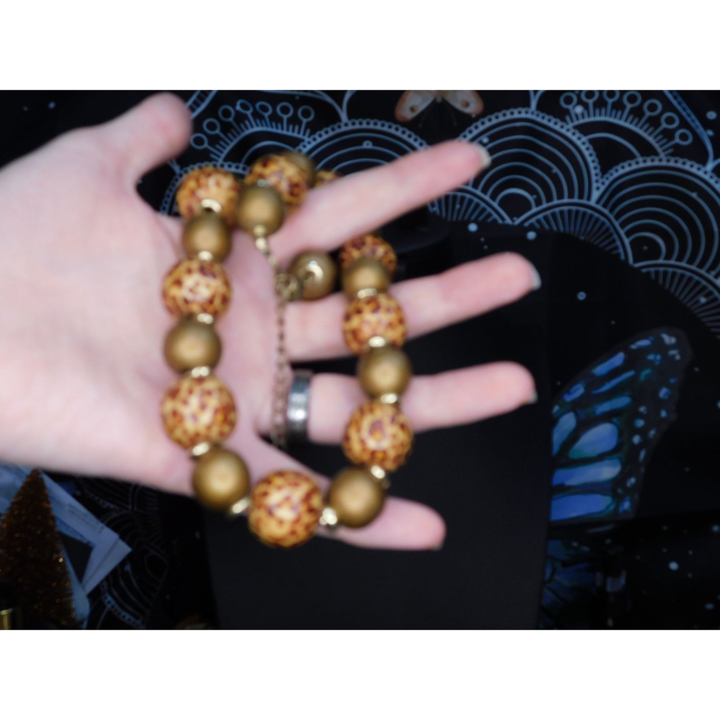 Vintage Wooden Leopard Print Painted Beaded Necklace