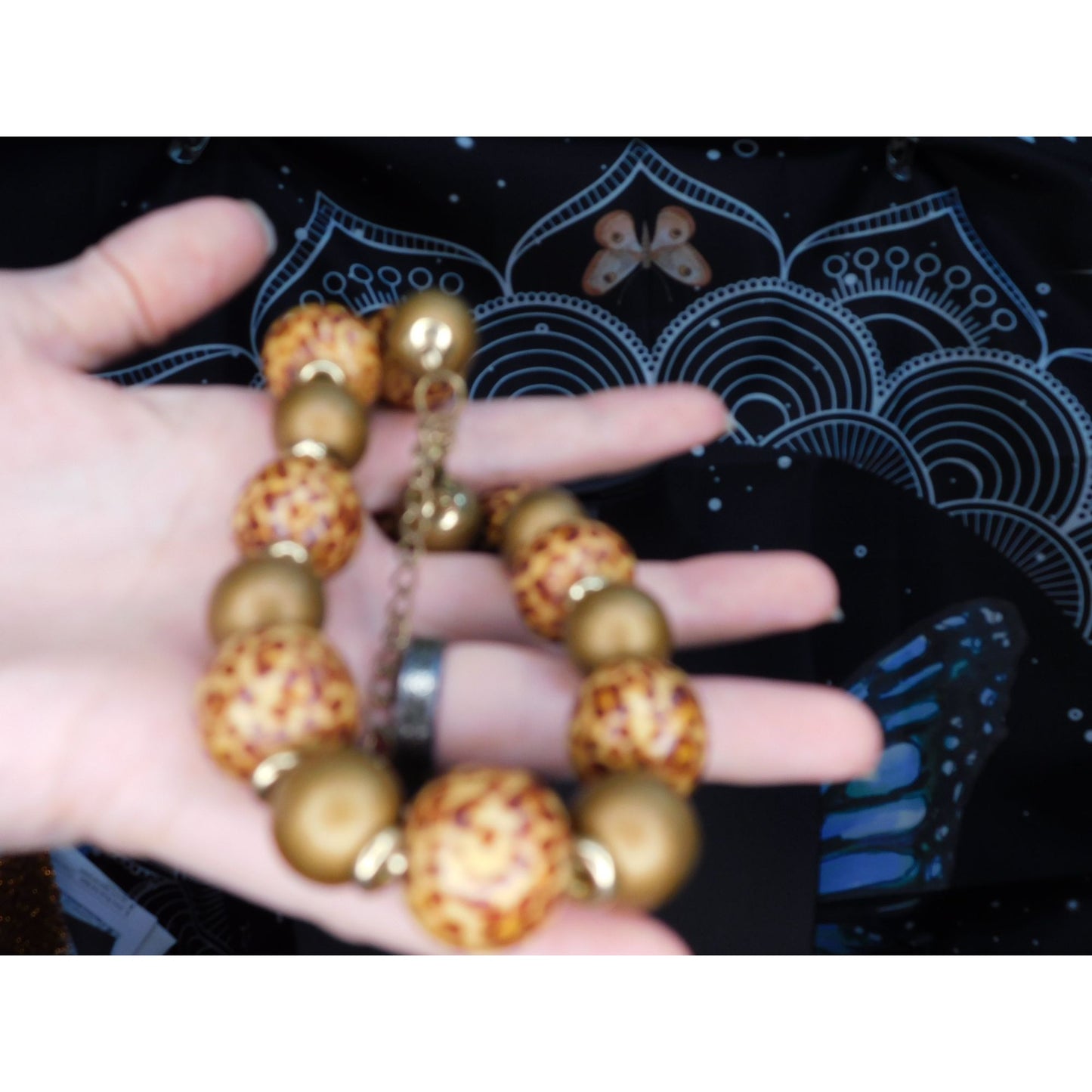 Vintage Wooden Leopard Print Painted Beaded Necklace