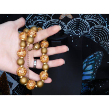 Vintage Wooden Leopard Print Painted Beaded Necklace