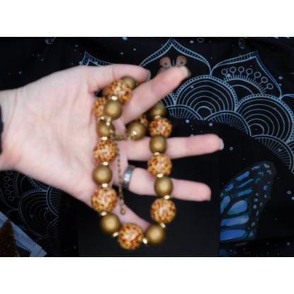 Vintage Wooden Leopard Print Painted Beaded Necklace