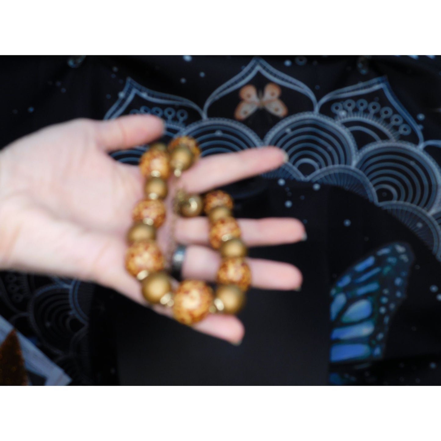 Vintage Wooden Leopard Print Painted Beaded Necklace