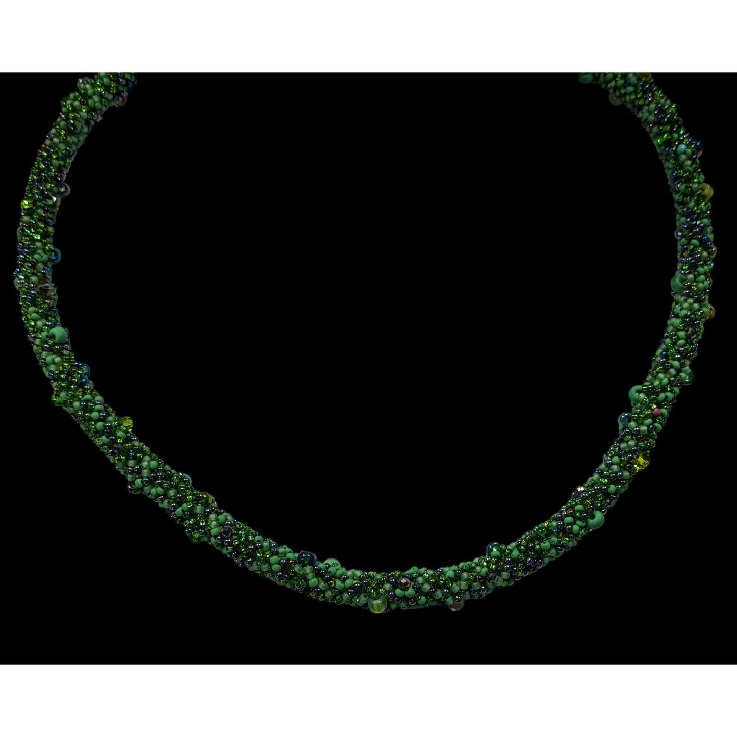 Fantasy Fairycore Green Glass Beaded Collar Necklace