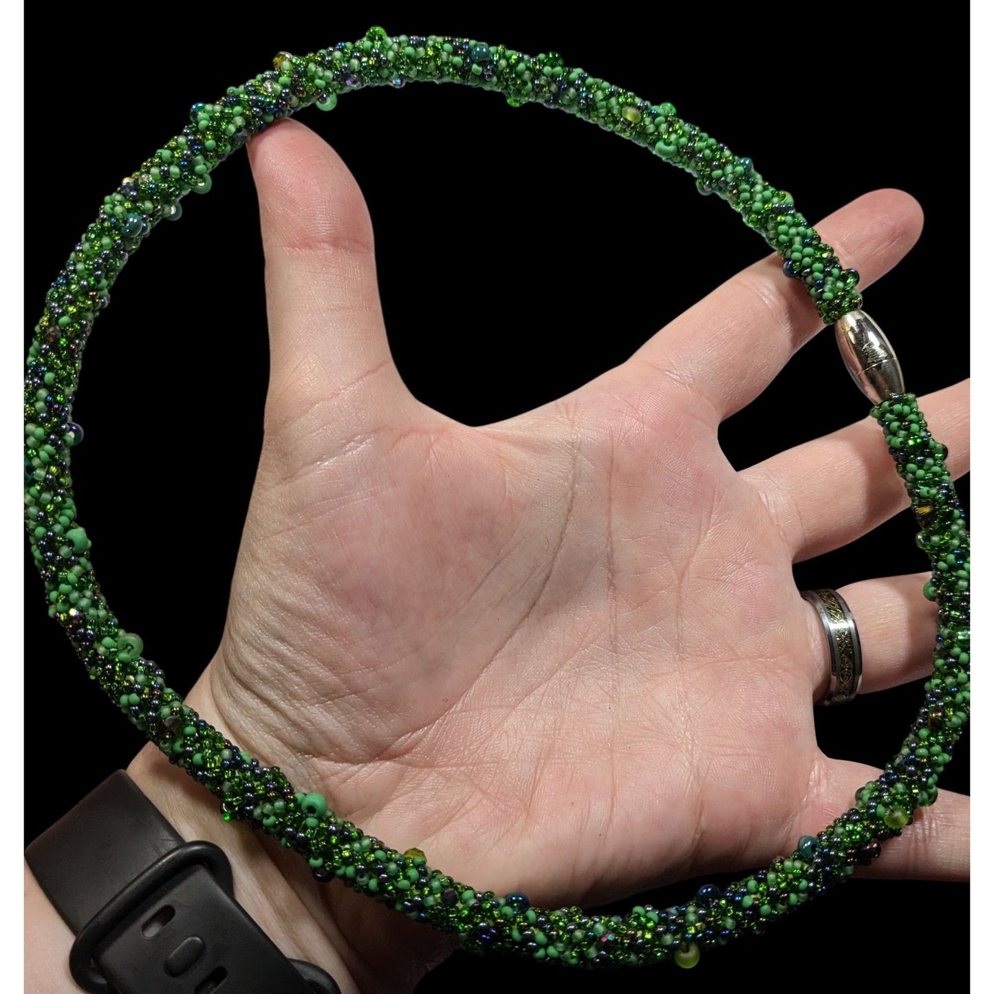 Fantasy Fairycore Green Glass Beaded Collar Necklace
