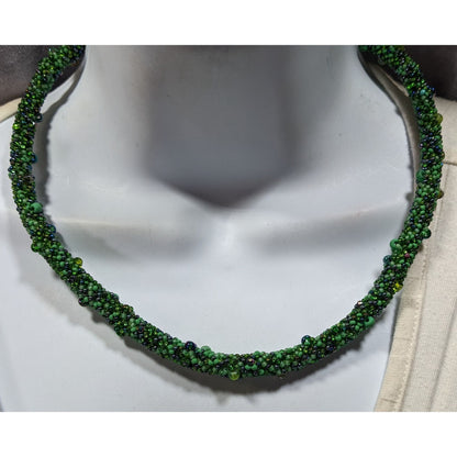 Fantasy Fairycore Green Glass Beaded Collar Necklace