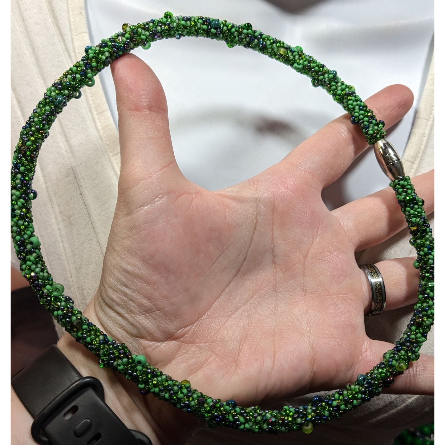 Fantasy Fairycore Green Glass Beaded Collar Necklace