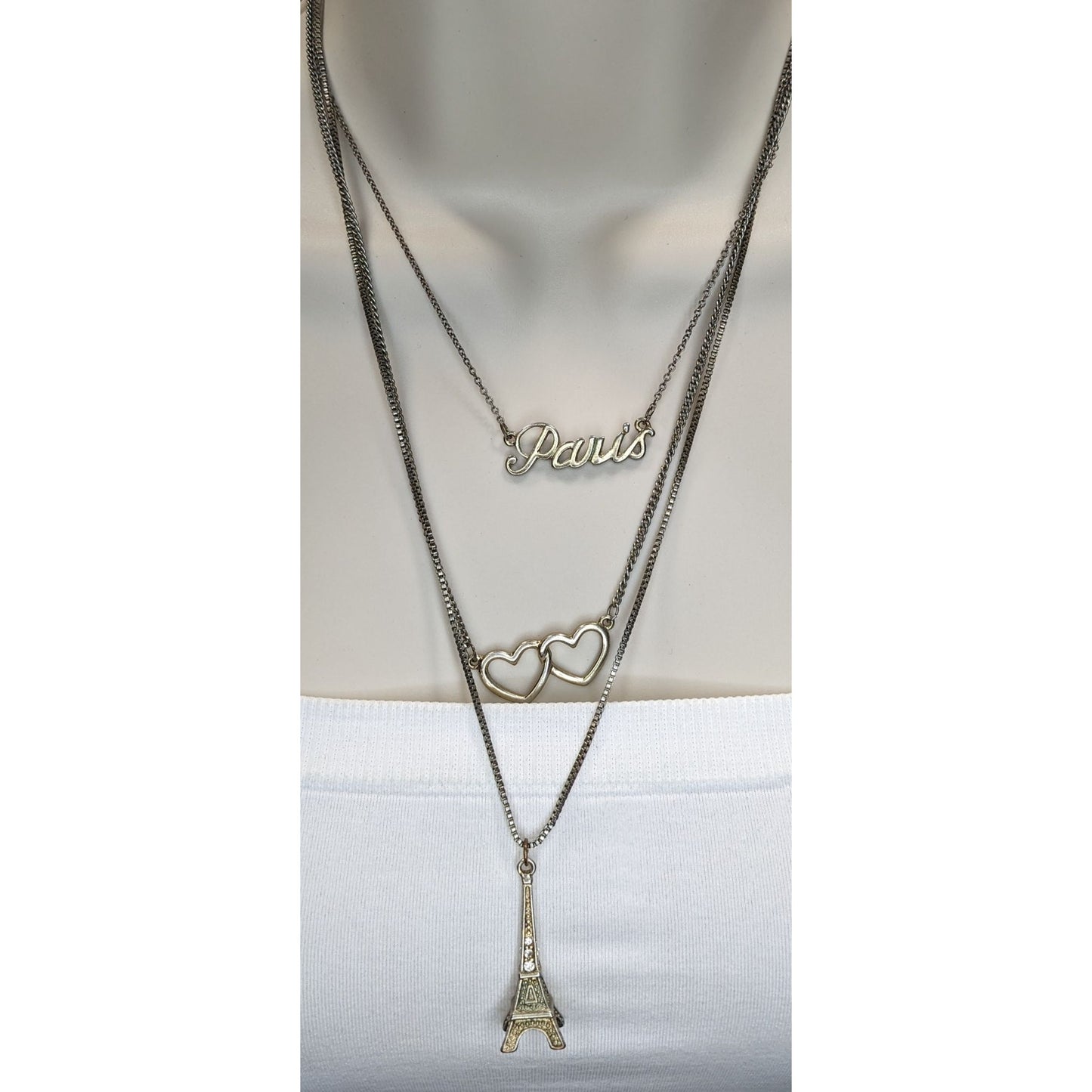 Layered Paris Charm Necklace Silver Souvenir Travel Jewelry
