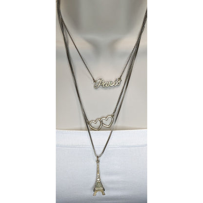 Layered Paris Charm Necklace Silver Souvenir Travel Jewelry