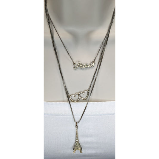 Layered Paris Charm Necklace Silver Souvenir Travel Jewelry