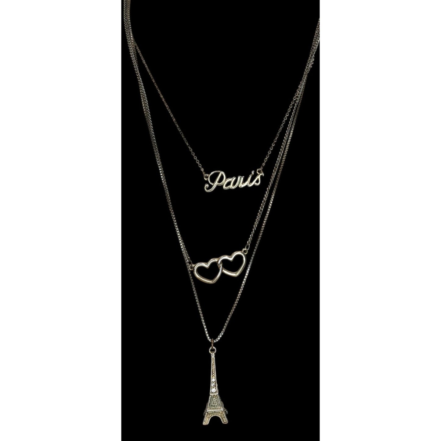 Layered Paris Charm Necklace Silver Souvenir Travel Jewelry
