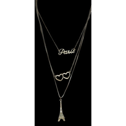 Layered Paris Charm Necklace Silver Souvenir Travel Jewelry