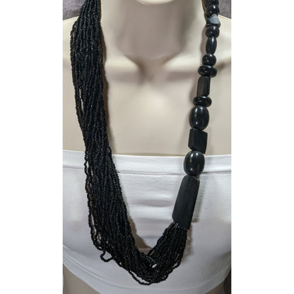 Vintage Gothic Asymmetrical Glass And Wood Statement Necklace