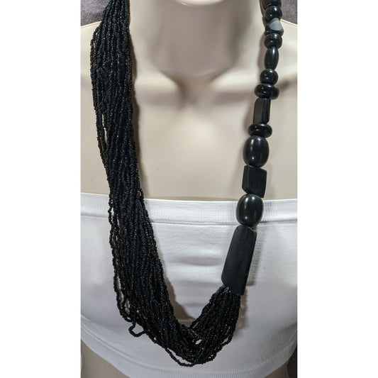 Vintage Gothic Asymmetrical Glass And Wood Statement Necklace