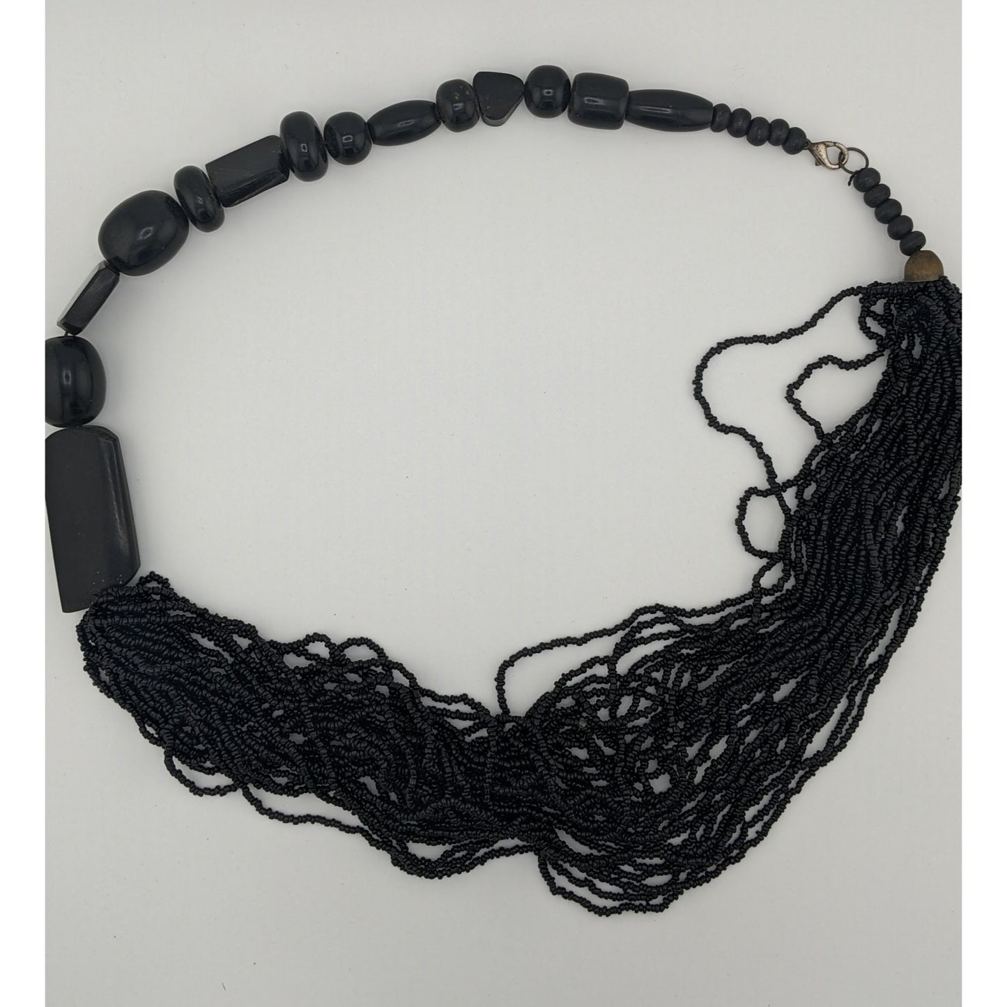 Vintage Gothic Asymmetrical Glass And Wood Statement Necklace