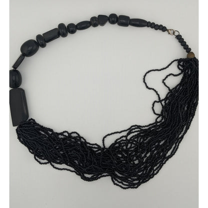 Vintage Gothic Asymmetrical Glass And Wood Statement Necklace