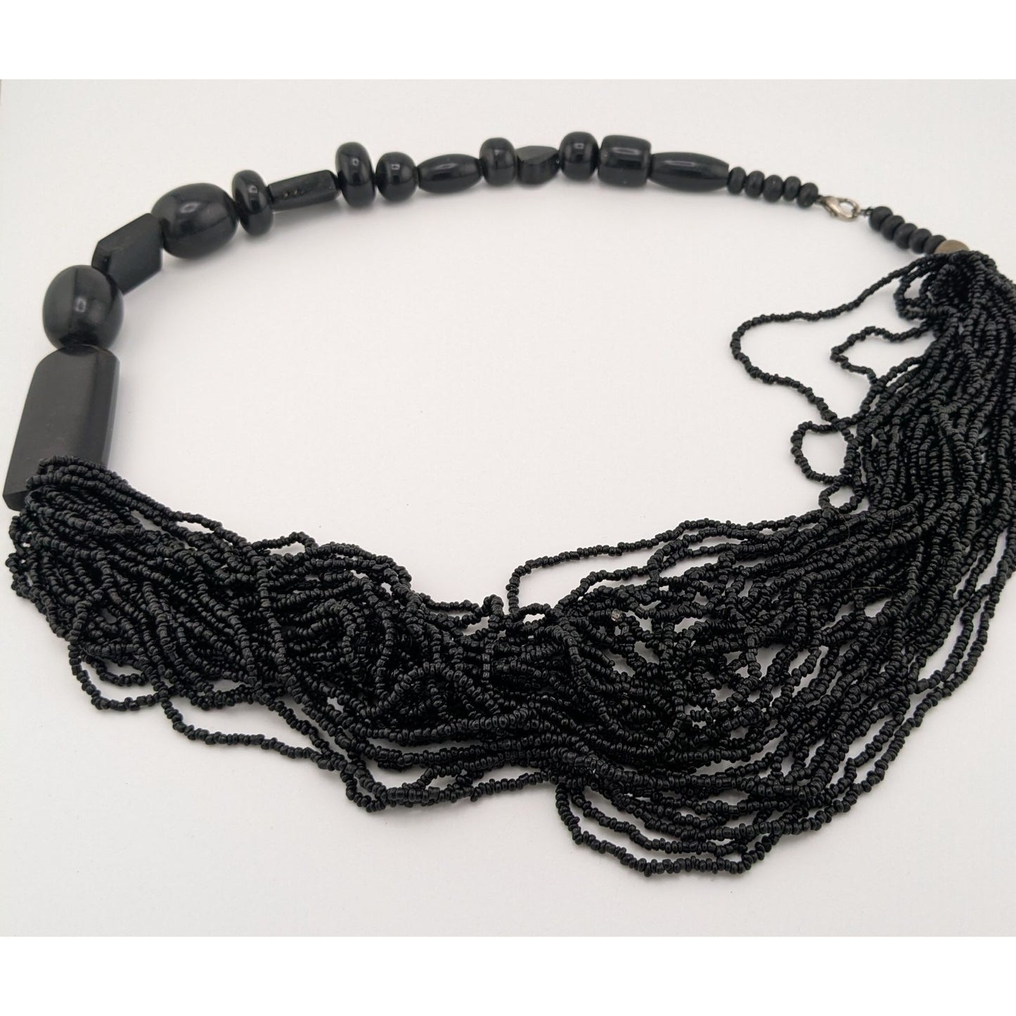 Vintage Gothic Asymmetrical Glass And Wood Statement Necklace