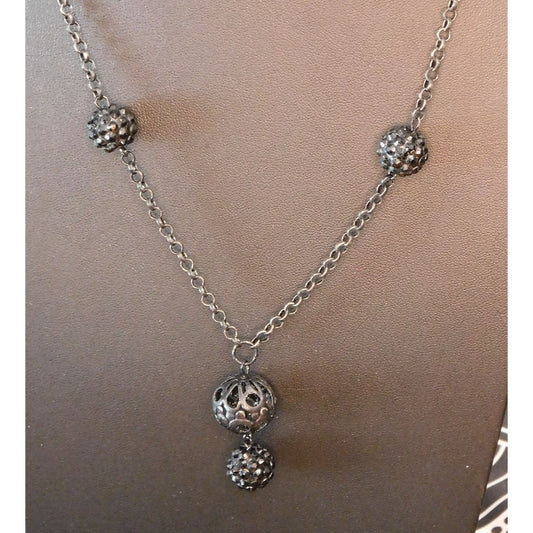 Gothic Rhinestone Orb Necklace On Silver Tone Chain