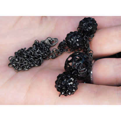 Gothic Rhinestone Orb Necklace On Silver Tone Chain