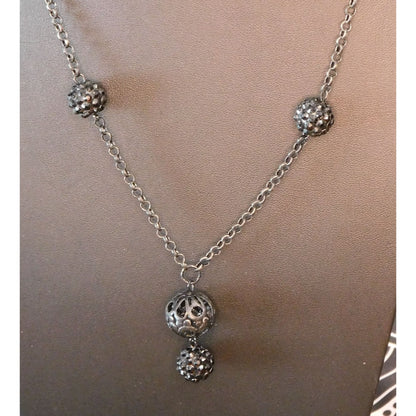 Gothic Rhinestone Orb Necklace On Silver Tone Chain