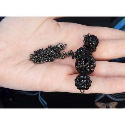 Gothic Rhinestone Orb Necklace On Silver Tone Chain