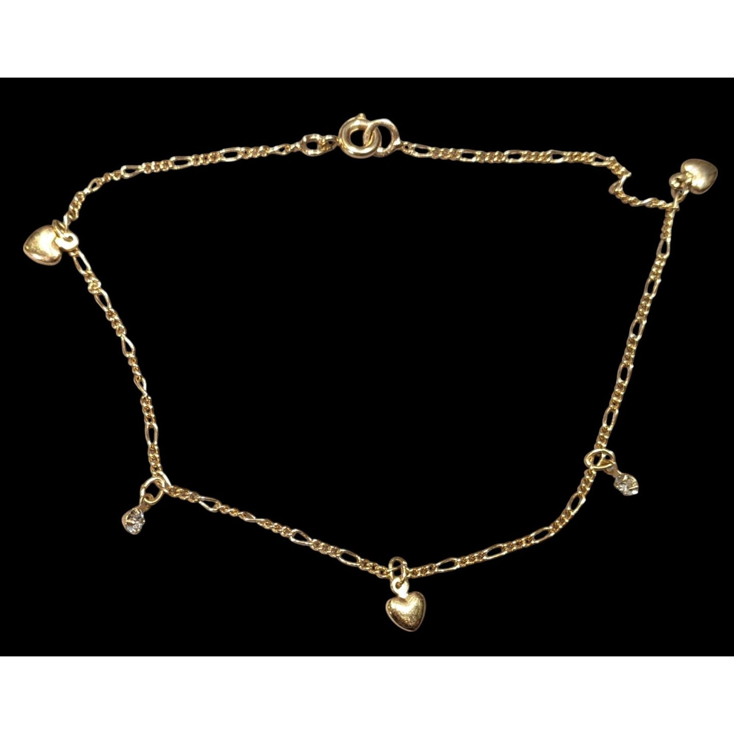 Dainty Heart And Rhinestone Gold Tone Charm Bracelet