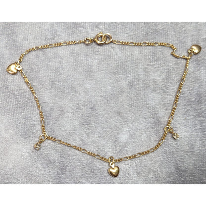 Dainty Heart And Rhinestone Gold Tone Charm Bracelet