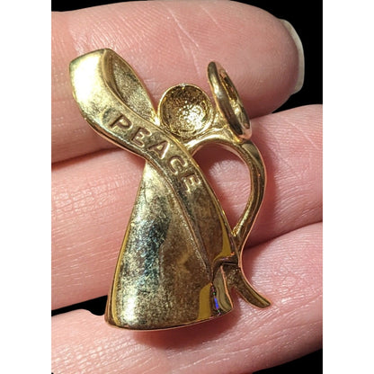 Peace Angel With Sash And Halo Gold Tone Brooch
