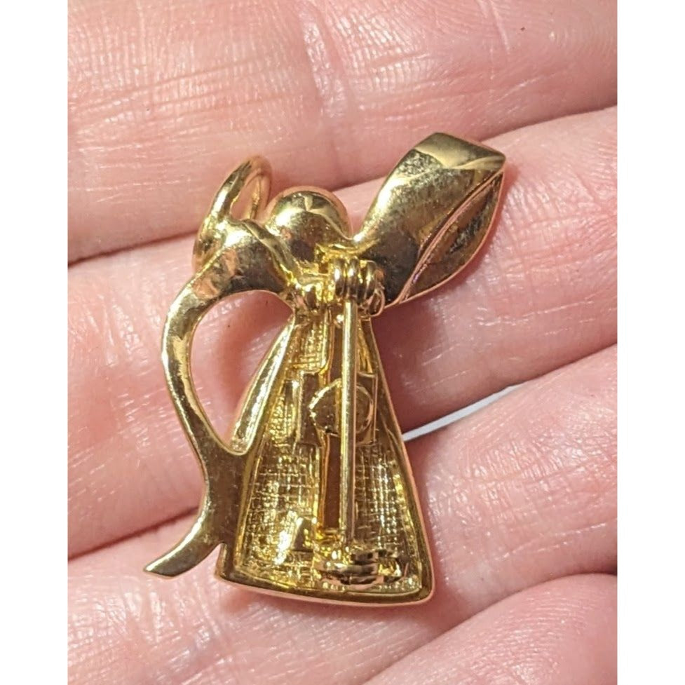Peace Angel With Sash And Halo Gold Tone Brooch