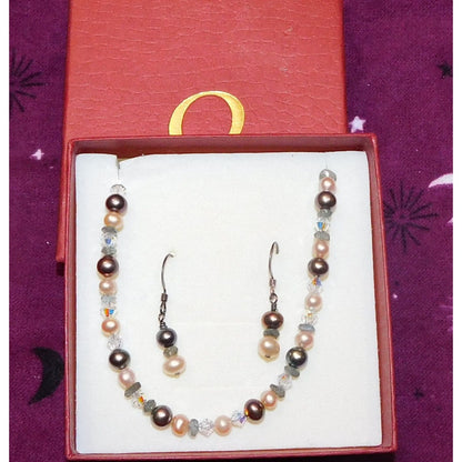 Sterling Pearl And Glass Jewelry Gift Set  (Bracelet And Earrings)