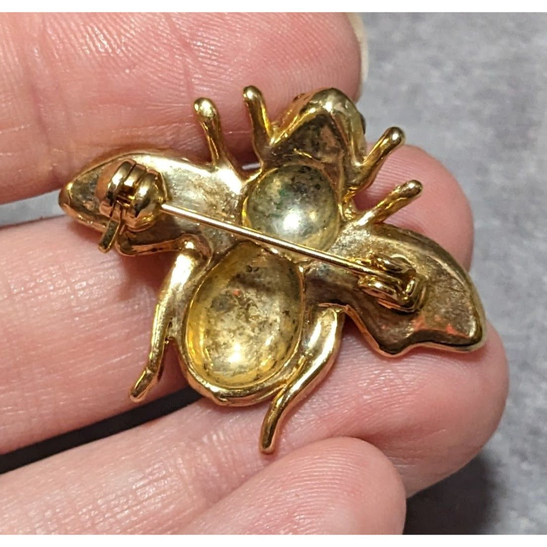 Vintage Gold Tone Rhinestone Enamel Bee Brooch