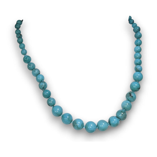 Boho Southwestern Faux Turquoise Blue Graduated Bead Necklace 15 Inch