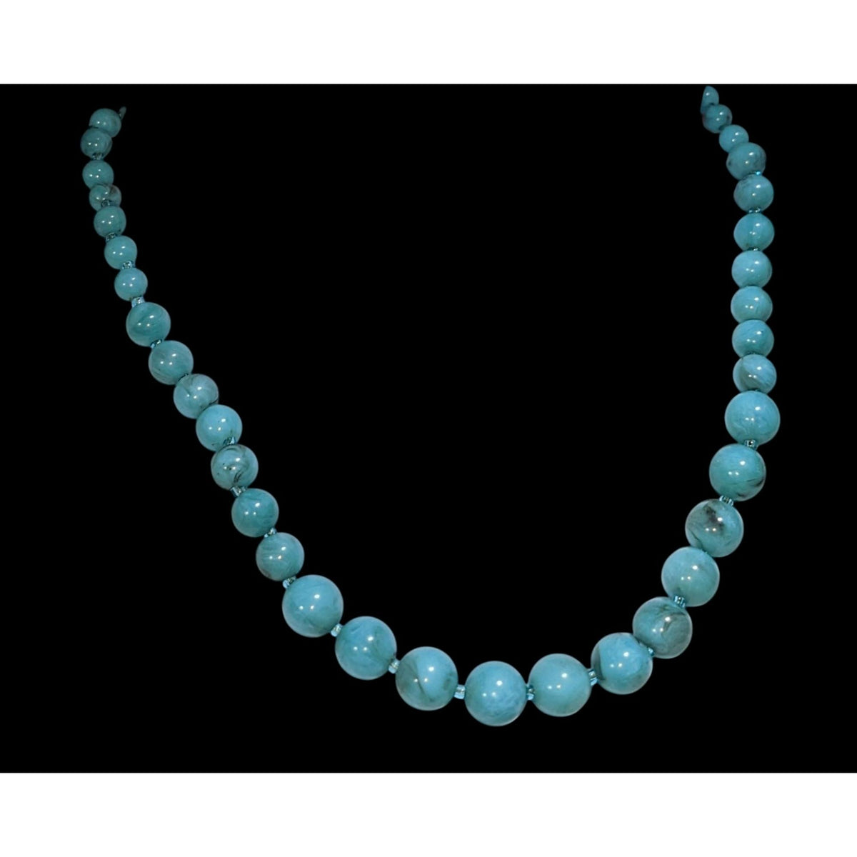 Boho Southwestern Faux Turquoise Blue Graduated Bead Necklace 15 Inch