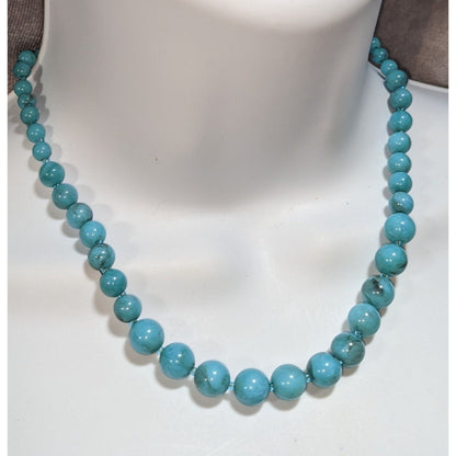 Boho Southwestern Faux Turquoise Blue Graduated Bead Necklace 15 Inch
