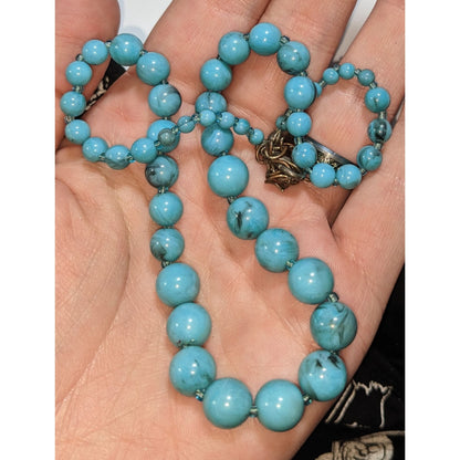 Boho Southwestern Faux Turquoise Blue Graduated Bead Necklace 15 Inch