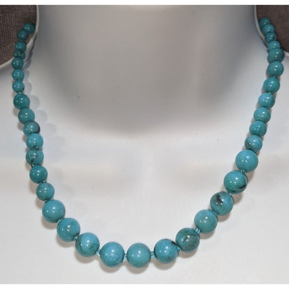 Boho Southwestern Faux Turquoise Blue Graduated Bead Necklace 15 Inch