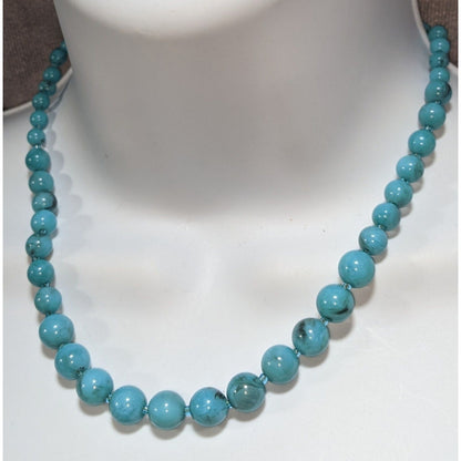 Boho Southwestern Faux Turquoise Blue Graduated Bead Necklace 15 Inch